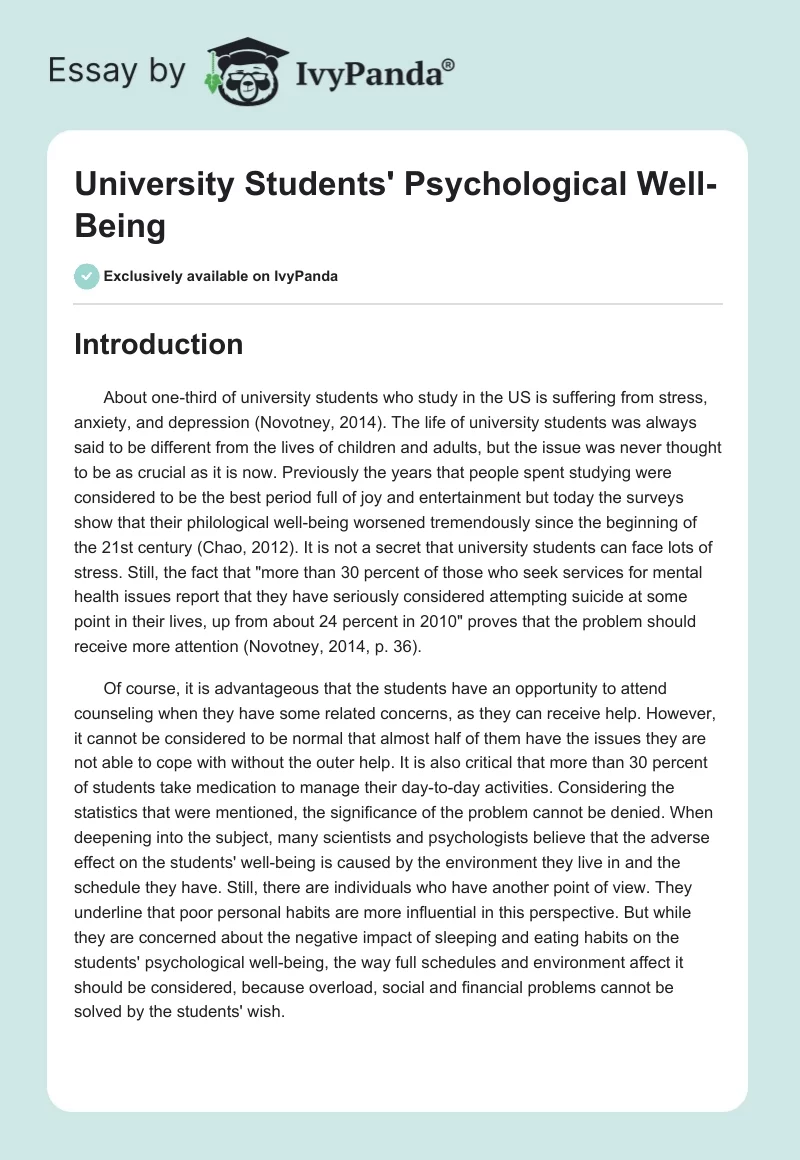 University Students' Psychological Well-Being. Page 1