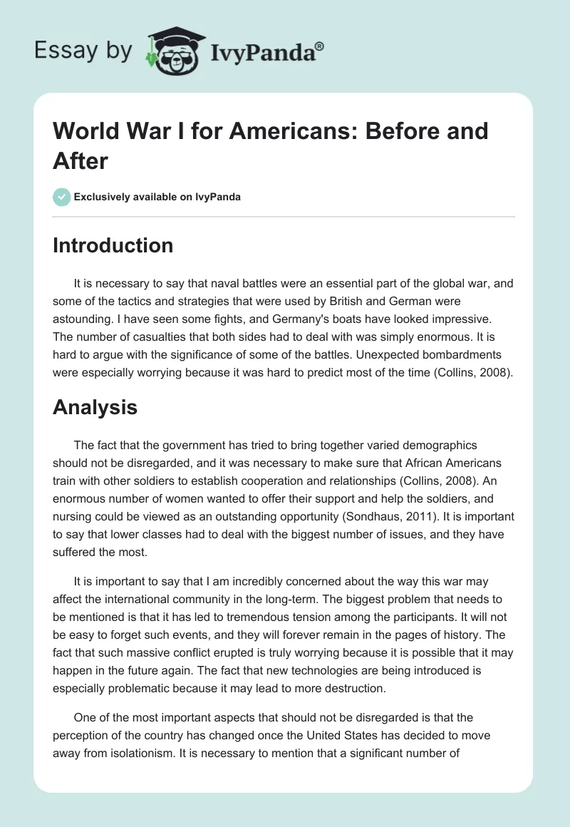 World War I for Americans: Before and After. Page 1