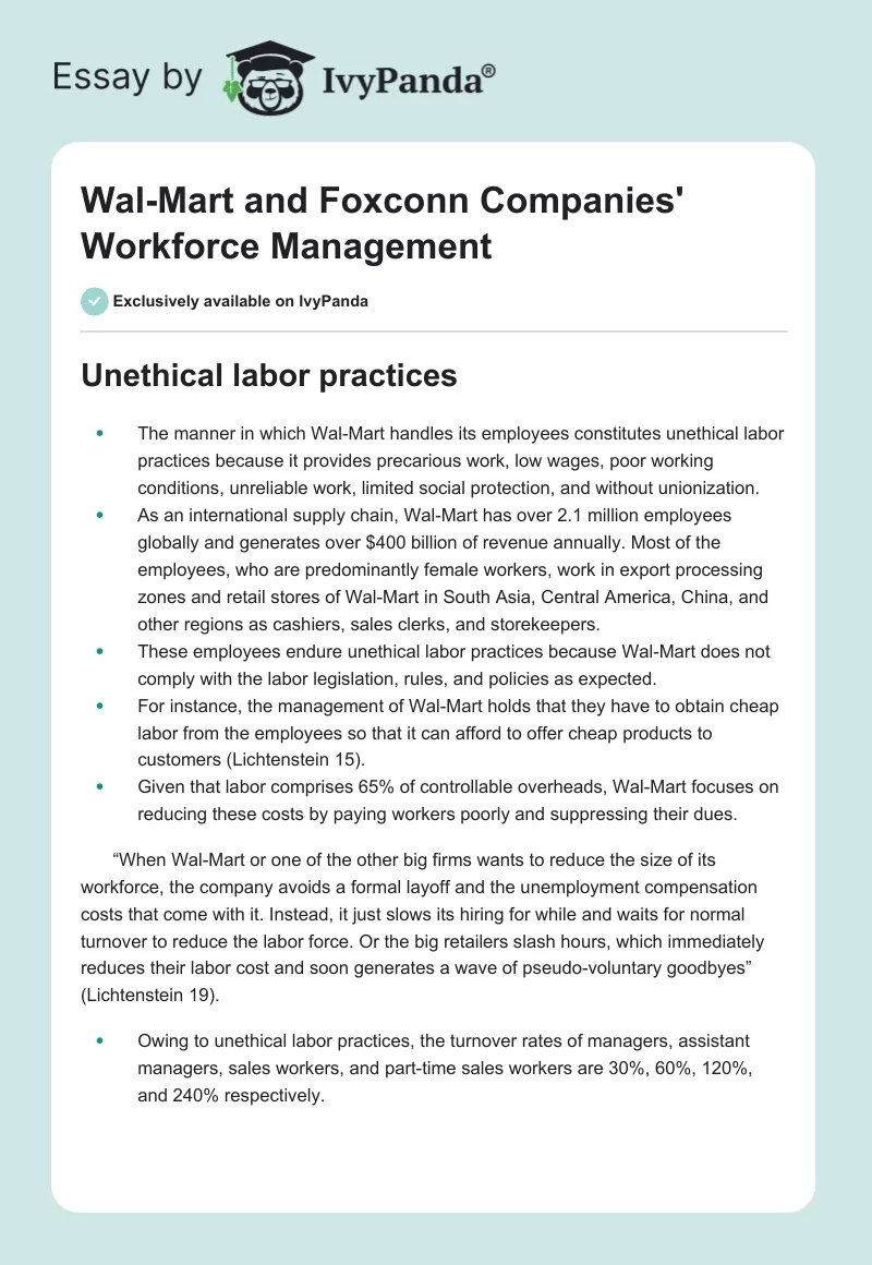Wal-Mart and Foxconn Companies' Workforce Management. Page 1