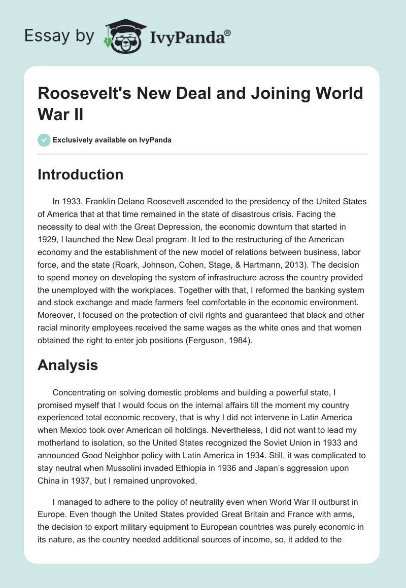 Roosevelt's New Deal and Joining World War II. Page 1