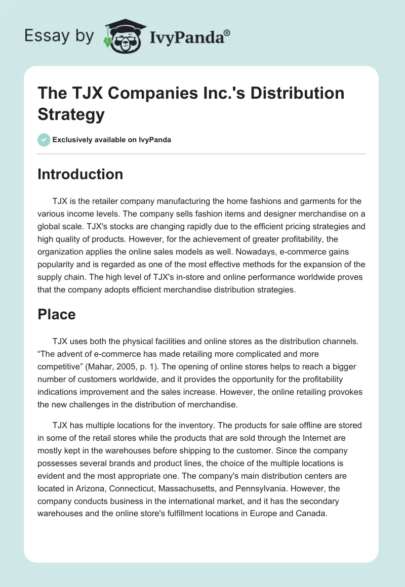 The TJX Companies Inc.'s Distribution Strategy. Page 1