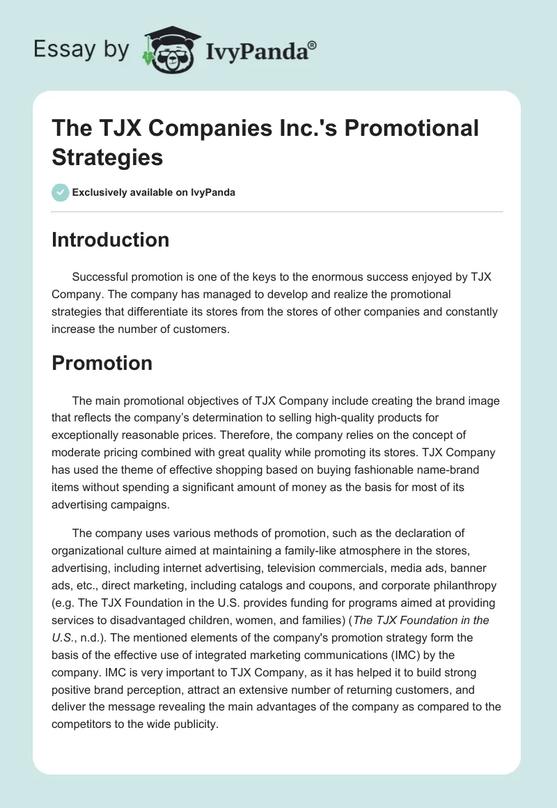 The TJX Companies Inc.'s Promotional Strategies. Page 1
