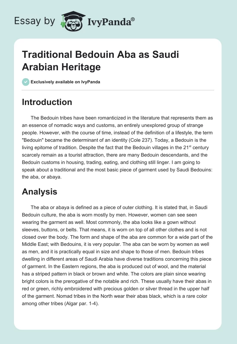 Traditional Bedouin Aba as Saudi Arabian Heritage. Page 1