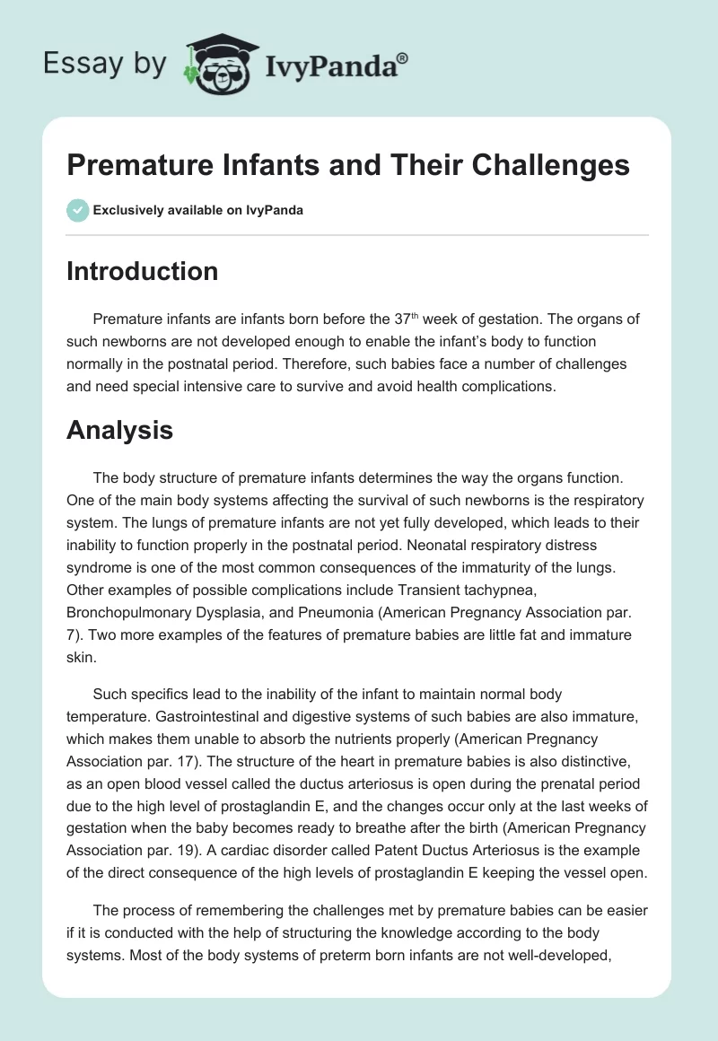 Premature Infants and Their Challenges. Page 1