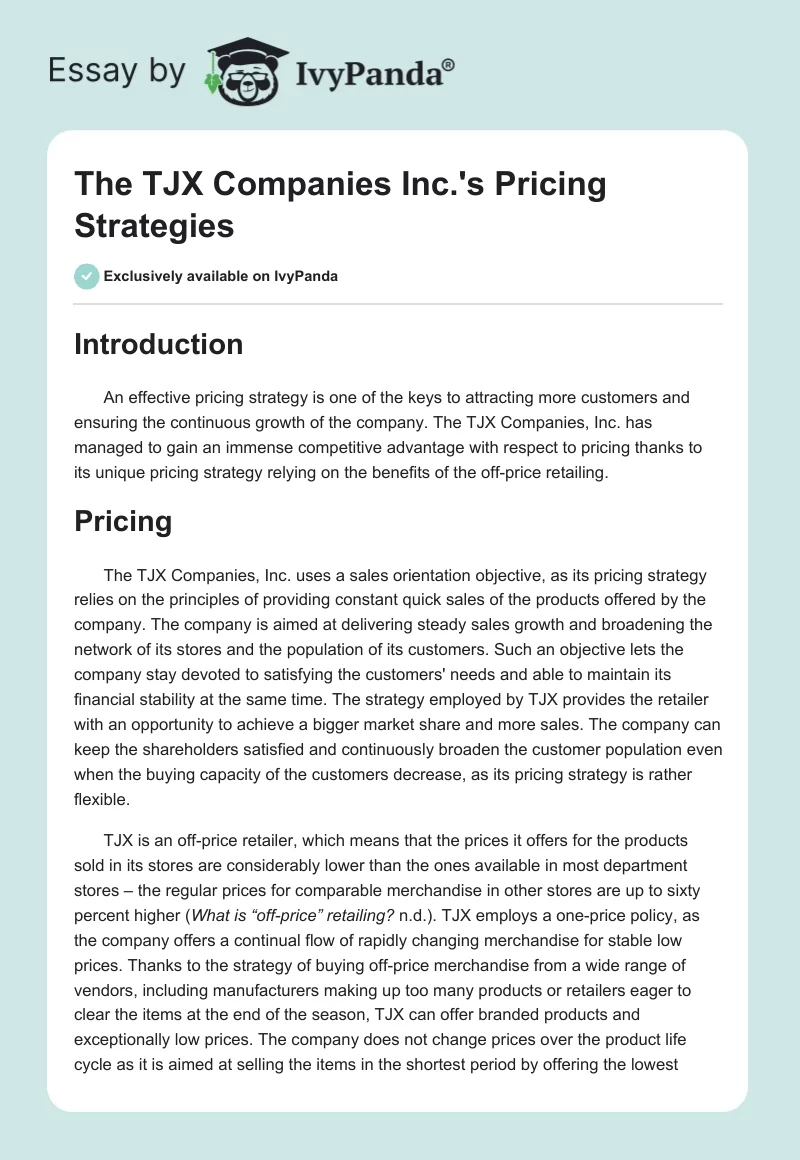 The TJX Companies Inc.'s Pricing Strategies. Page 1