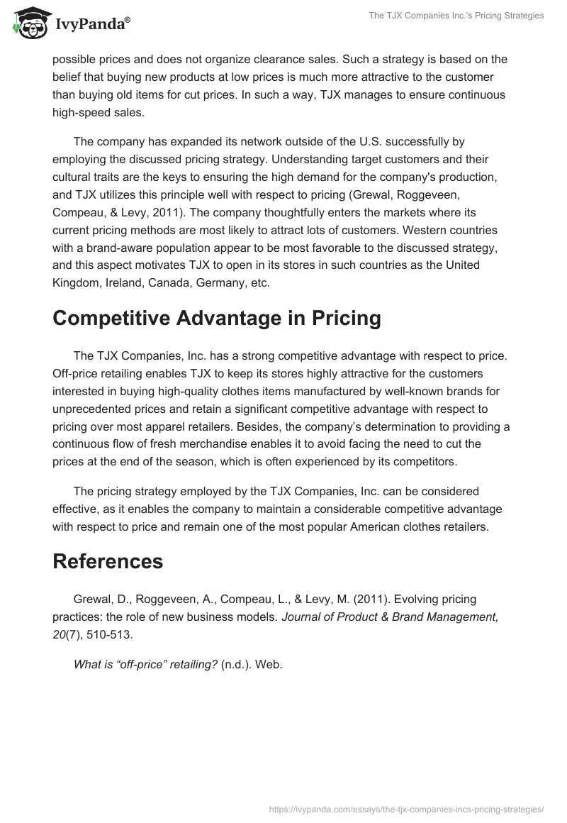 The TJX Companies Inc.'s Pricing Strategies. Page 2