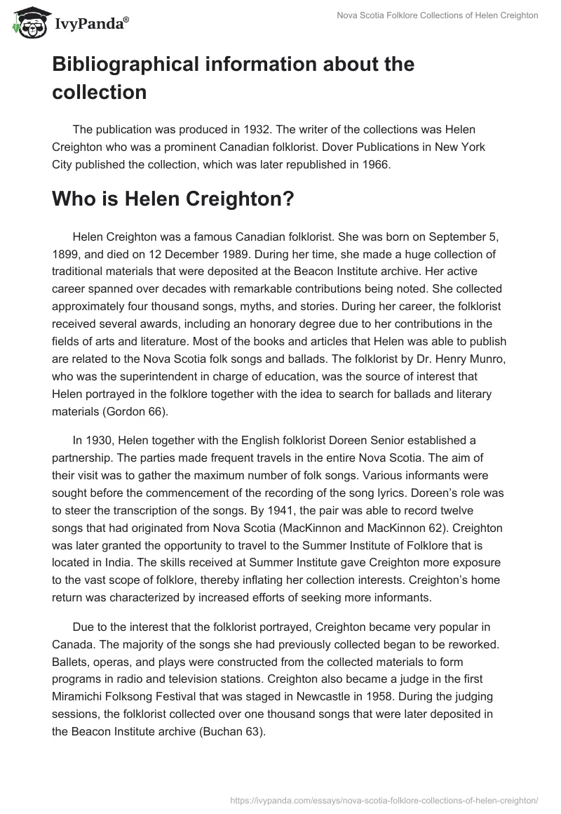 Nova Scotia Folklore Collections of Helen Creighton. Page 2