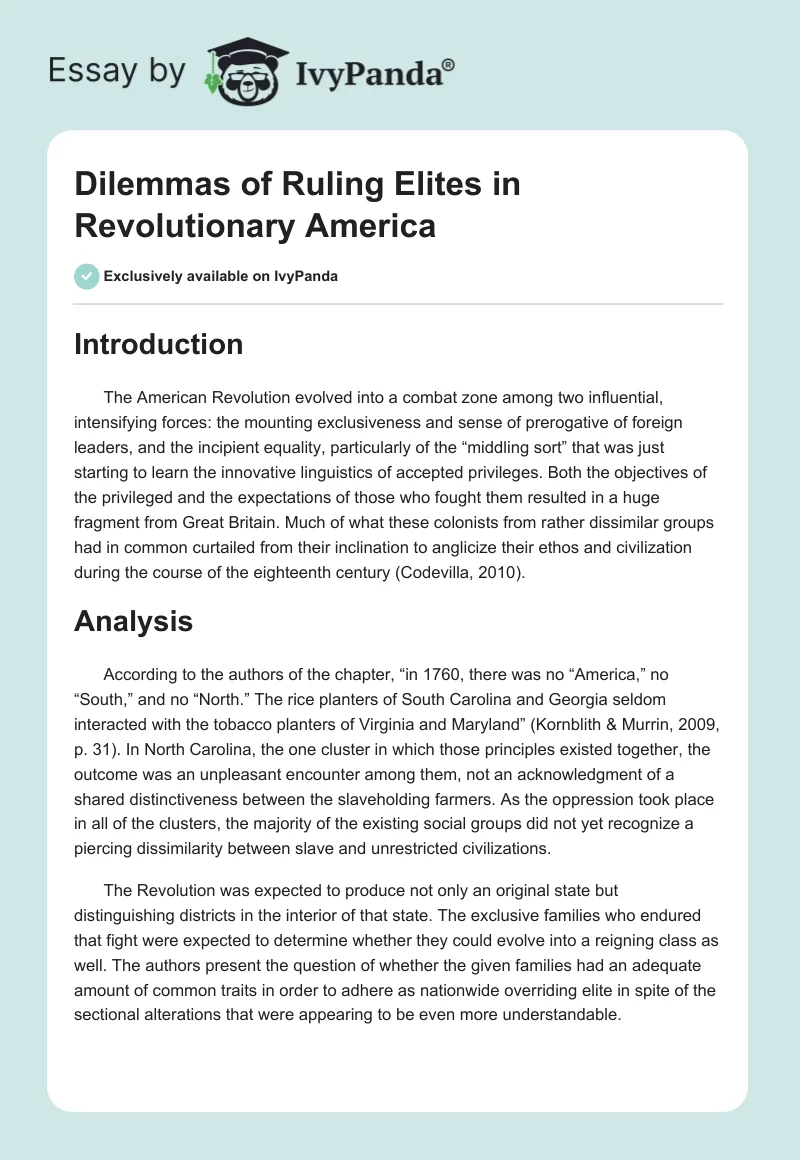 Dilemmas of Ruling Elites in Revolutionary America. Page 1