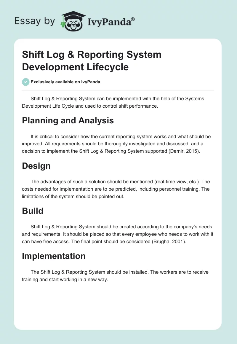 Shift Log & Reporting System Development Lifecycle. Page 1