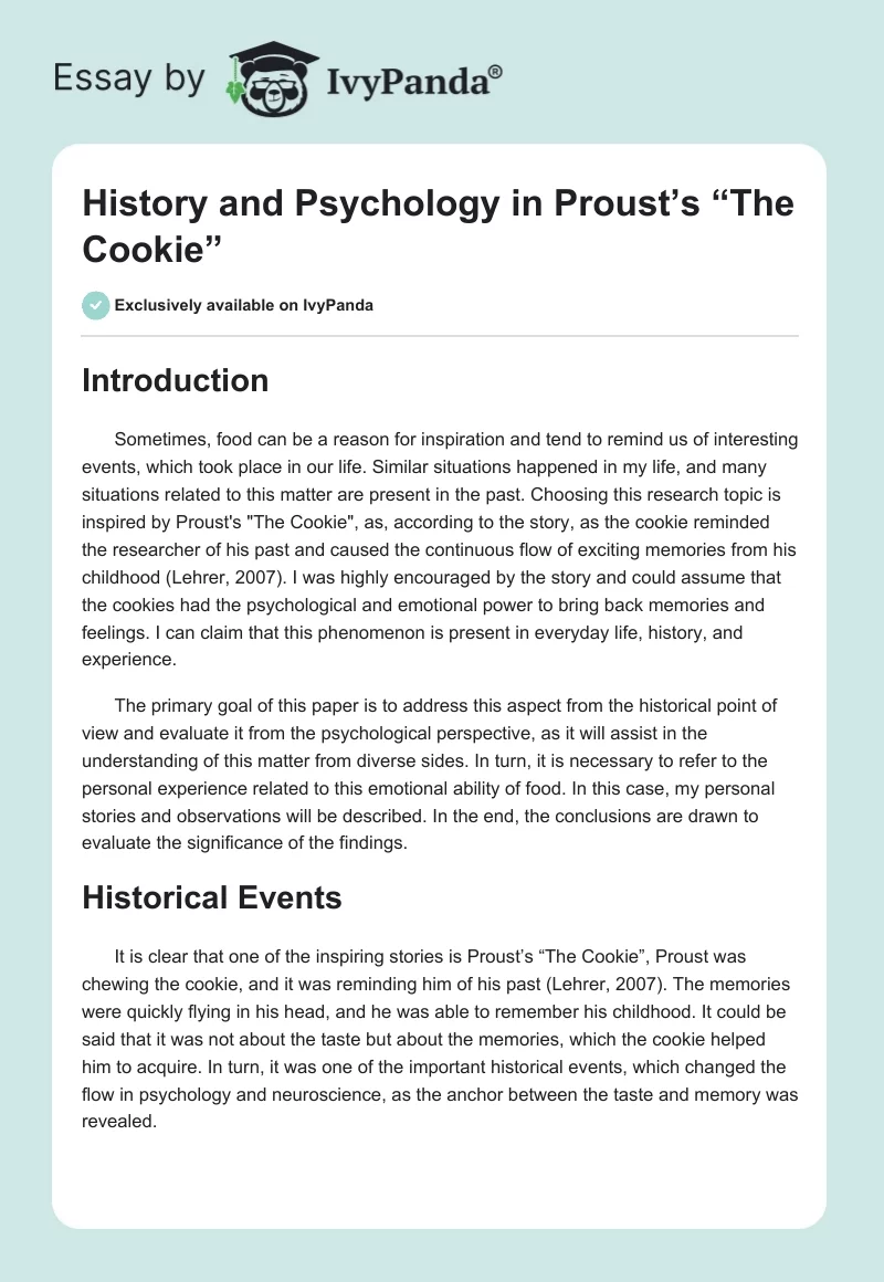 History and Psychology in Proust’s “The Cookie”. Page 1