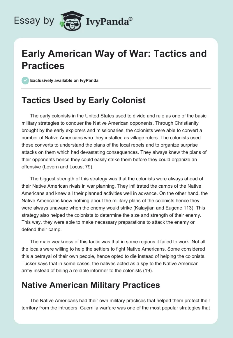 Early American Way of War: Tactics and Practices. Page 1