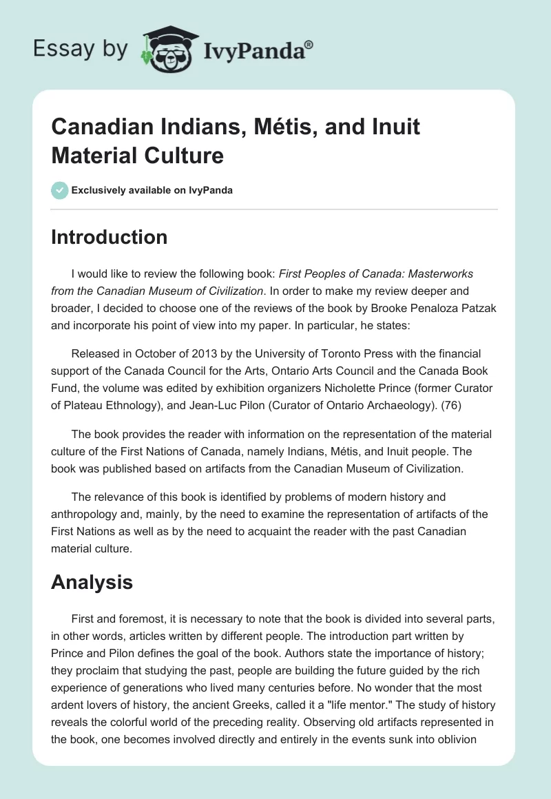 Canadian Indians, Métis, and Inuit Material Culture. Page 1
