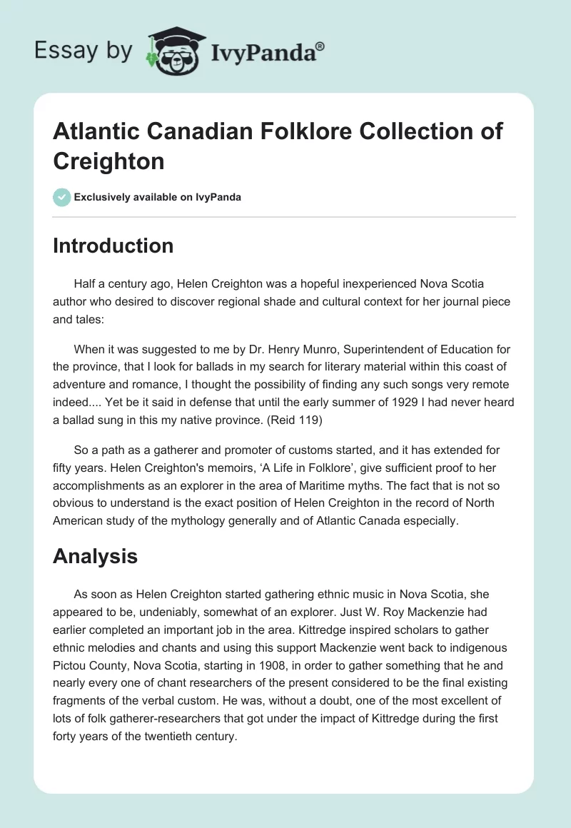 Atlantic Canadian Folklore Collection of Creighton. Page 1