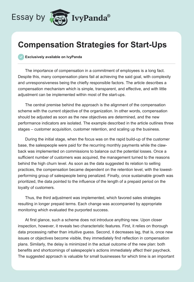 Compensation Strategies for Start-Ups. Page 1