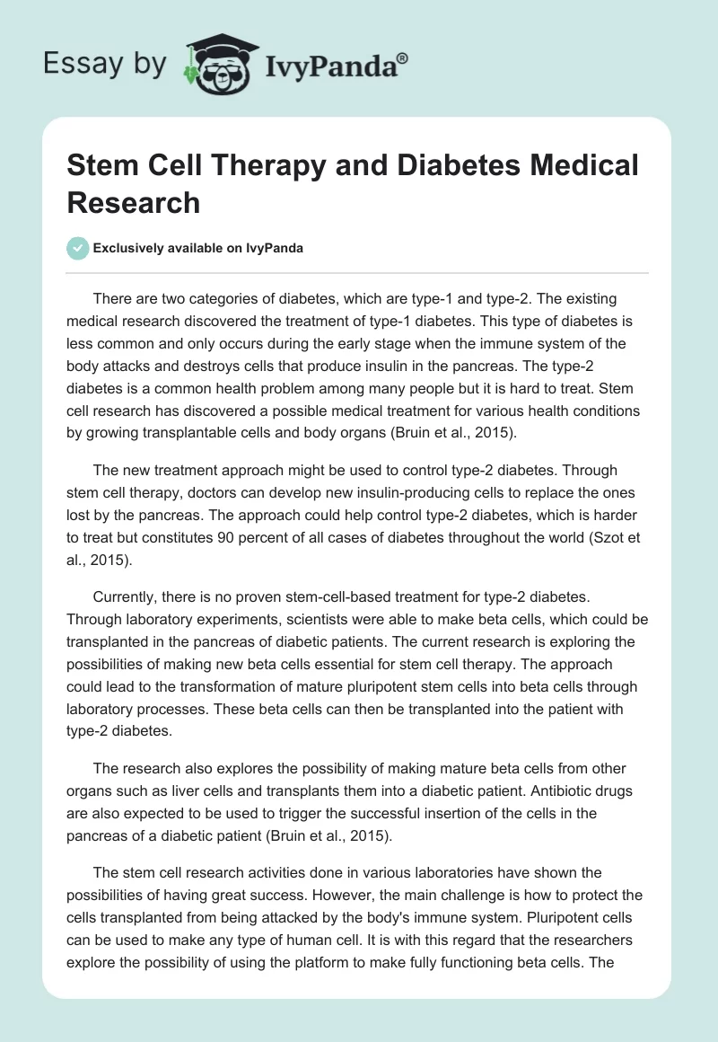 Stem Cell Therapy and Diabetes Medical Research. Page 1