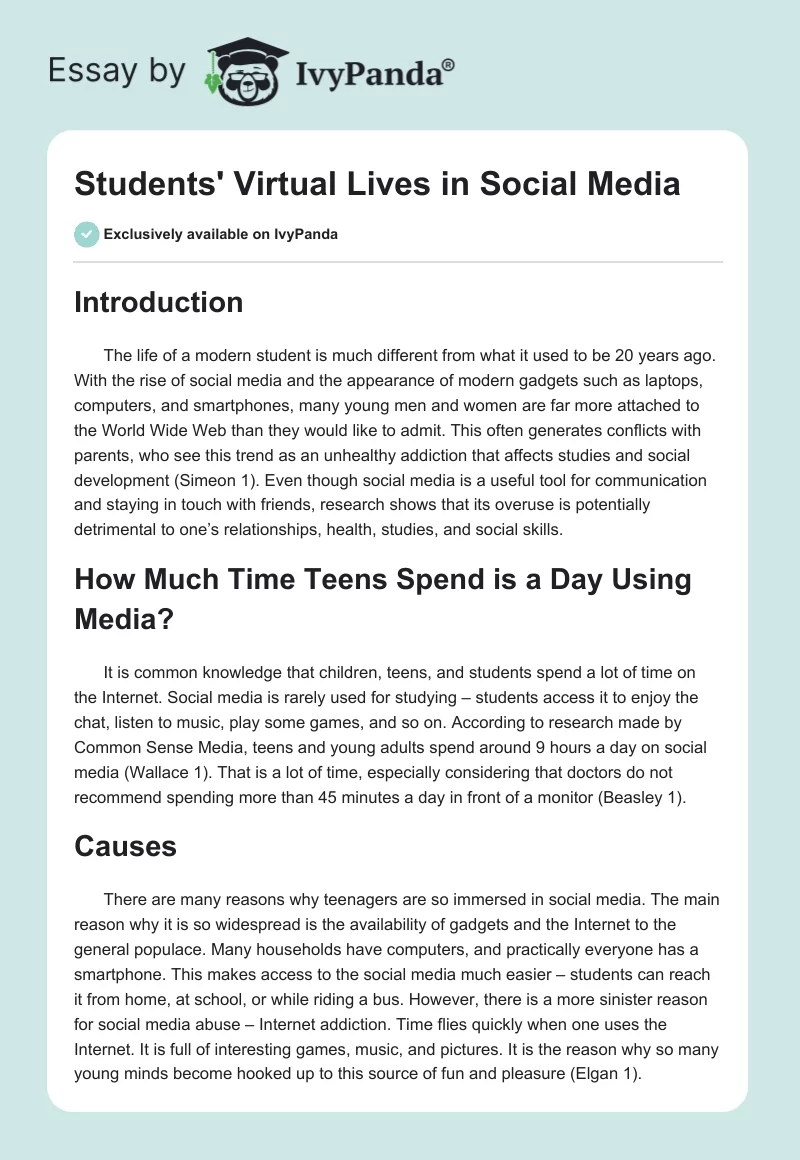 Students' Virtual Lives in Social Media. Page 1