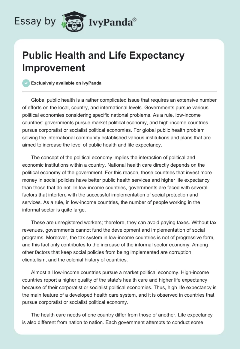 Public Health and Life Expectancy Improvement. Page 1