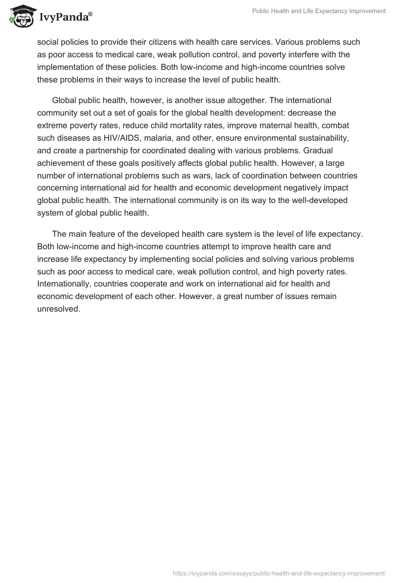 Public Health and Life Expectancy Improvement. Page 2