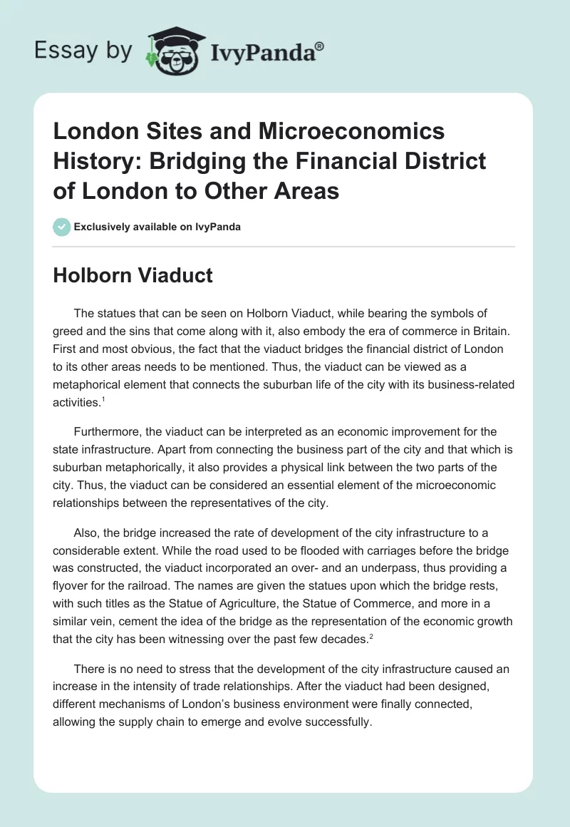 London Sites and Microeconomics History: Bridging the Financial District of London to Other Areas. Page 1