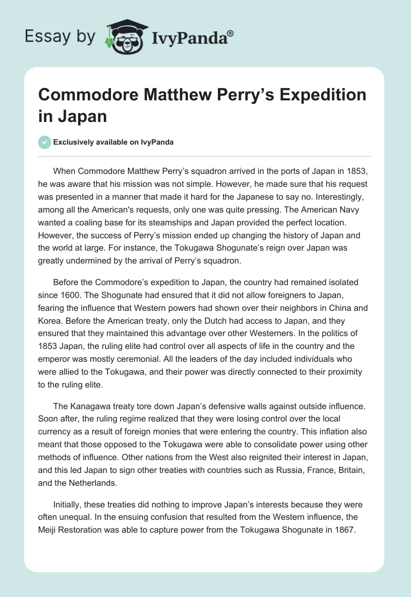 Commodore Matthew Perry’s Expedition in Japan. Page 1
