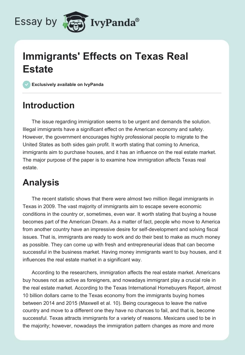 Immigrants' Effects on Texas Real Estate. Page 1