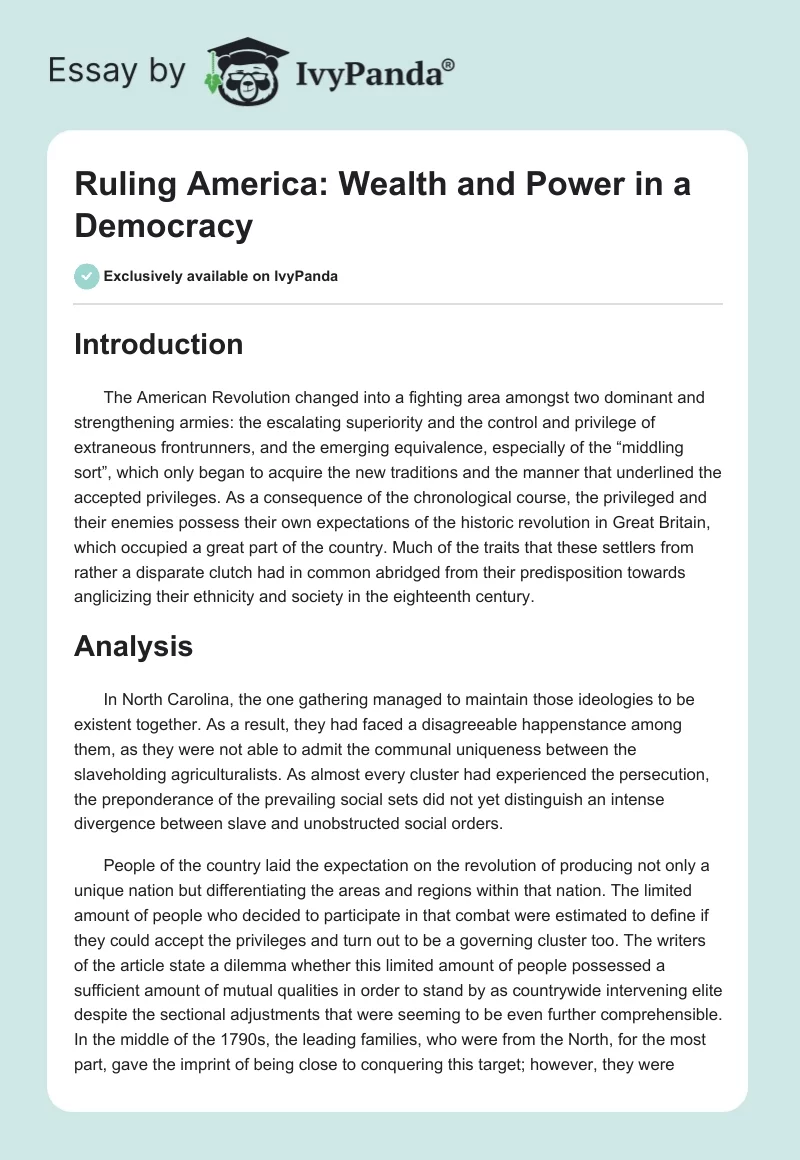 Ruling America: Wealth and Power in a Democracy. Page 1