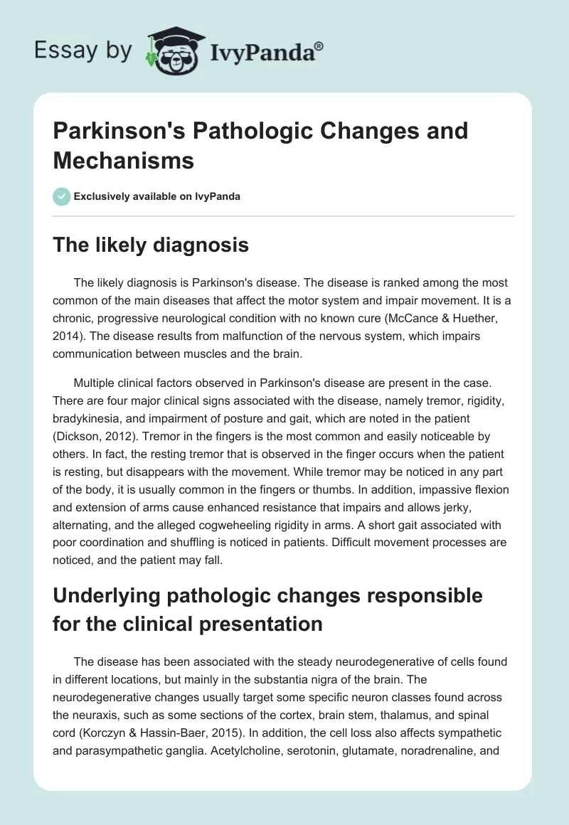 Parkinson's Pathologic Changes and Mechanisms. Page 1