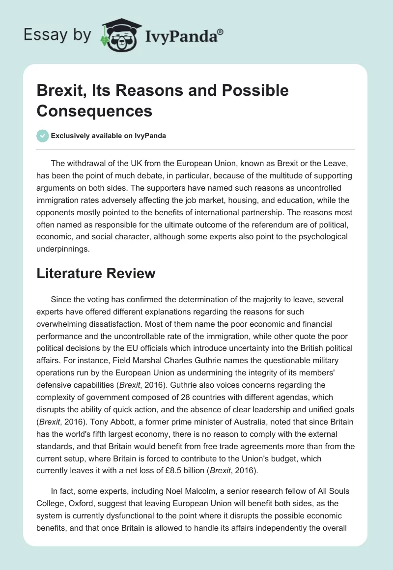 Brexit, Its Reasons and Possible Consequences. Page 1
