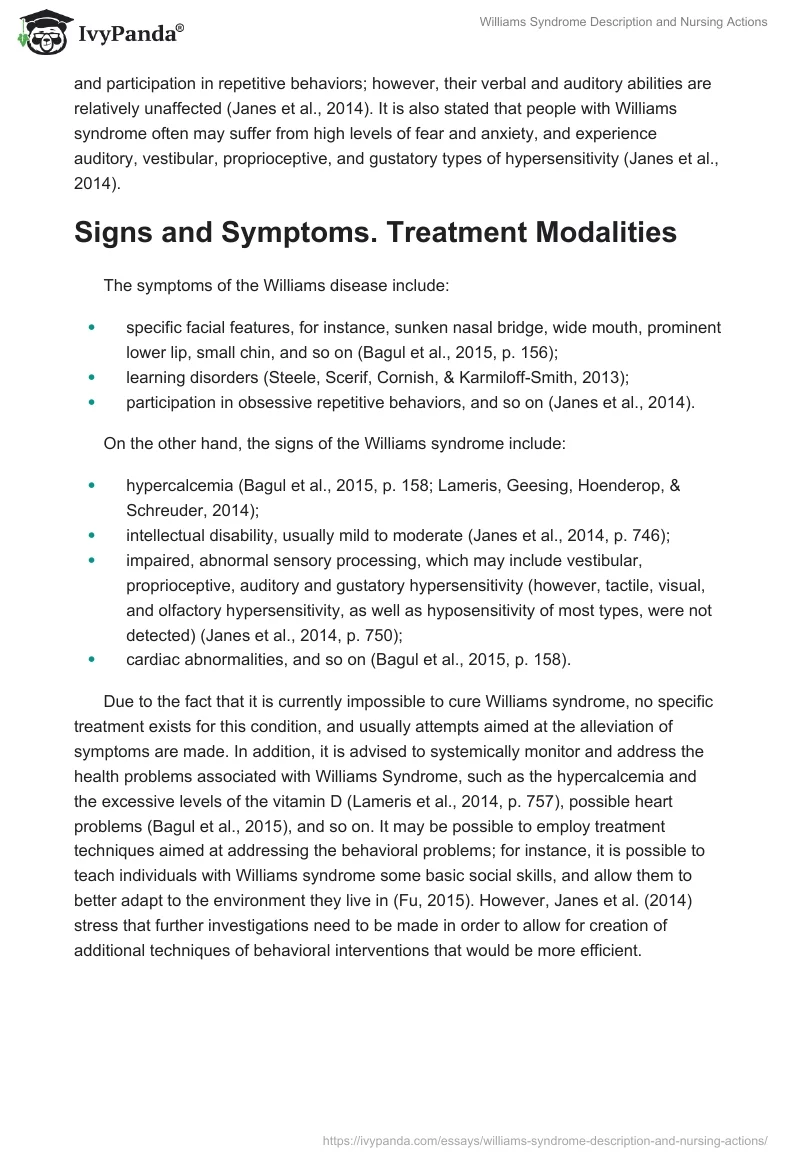 Williams Syndrome Description and Nursing Actions. Page 2
