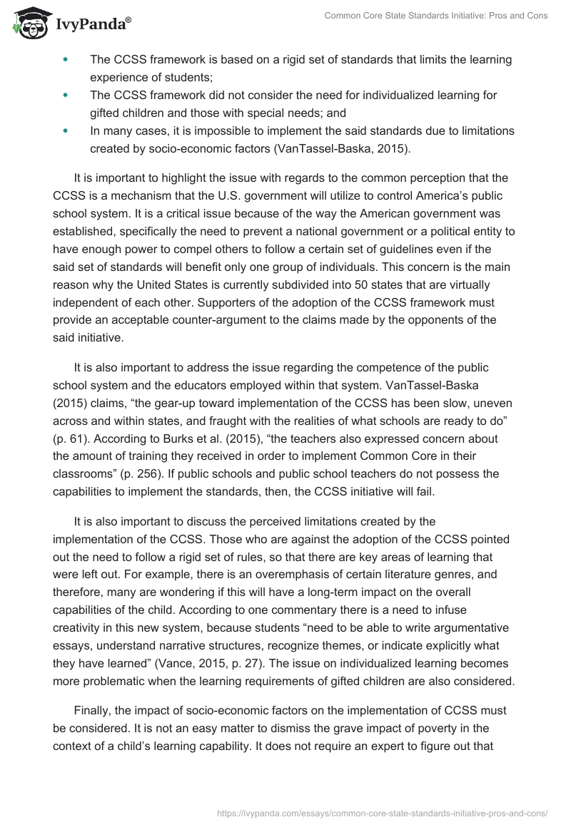 Common Core State Standards Initiative: Pros and Cons. Page 3