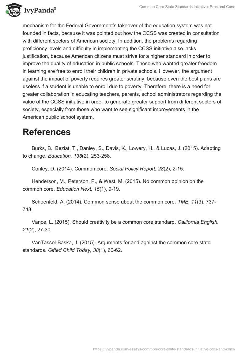 Common Core State Standards Initiative: Pros and Cons. Page 5