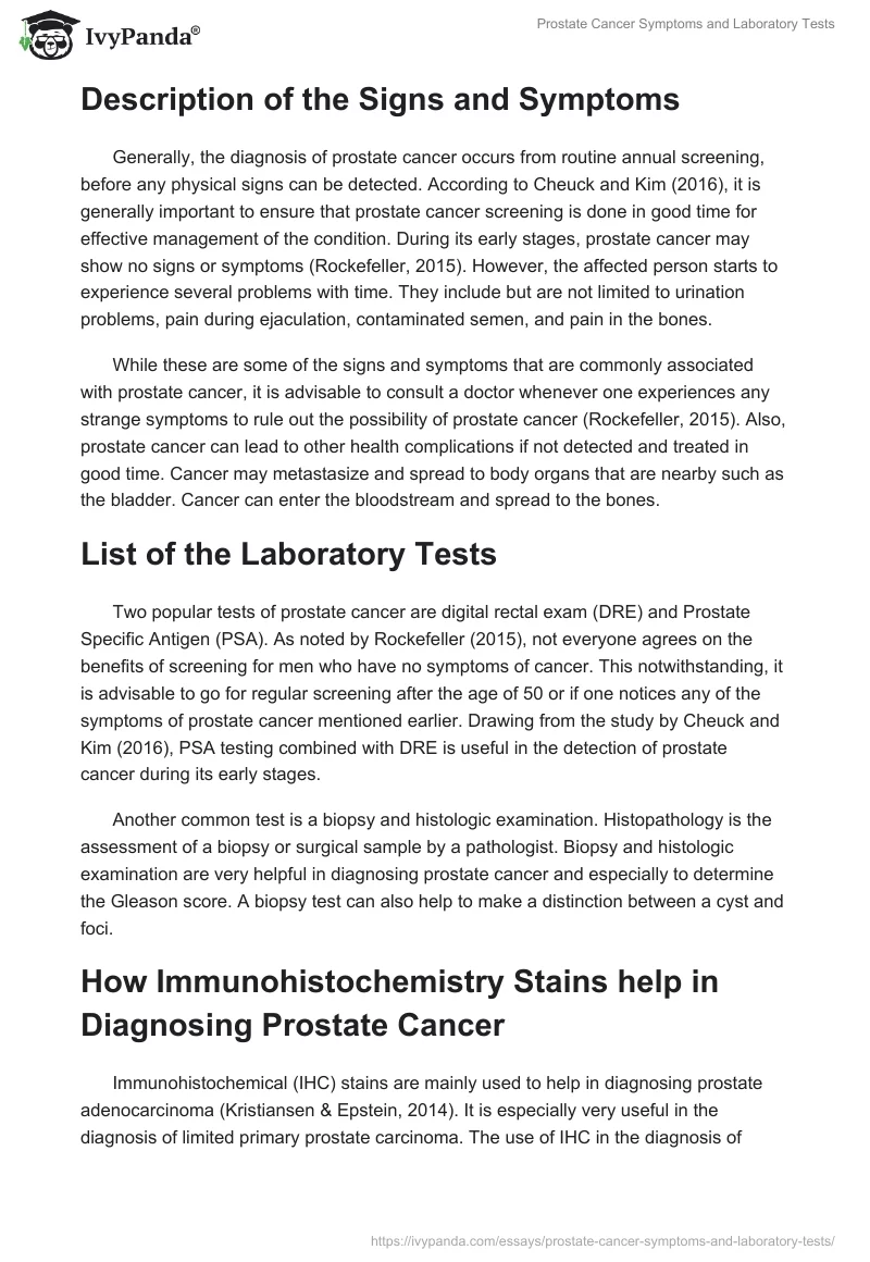 Prostate Cancer Symptoms and Laboratory Tests. Page 2