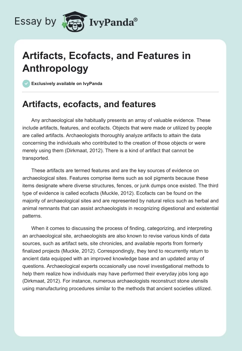 Artifacts, Ecofacts, and Features in Anthropology. Page 1