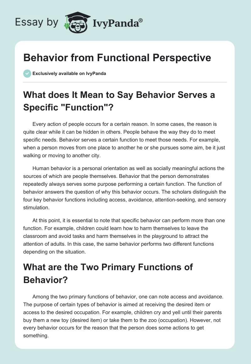 Behavior from Functional Perspective. Page 1