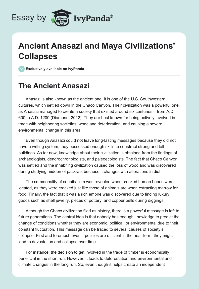 Ancient Anasazi and Maya Civilizations' Collapses. Page 1