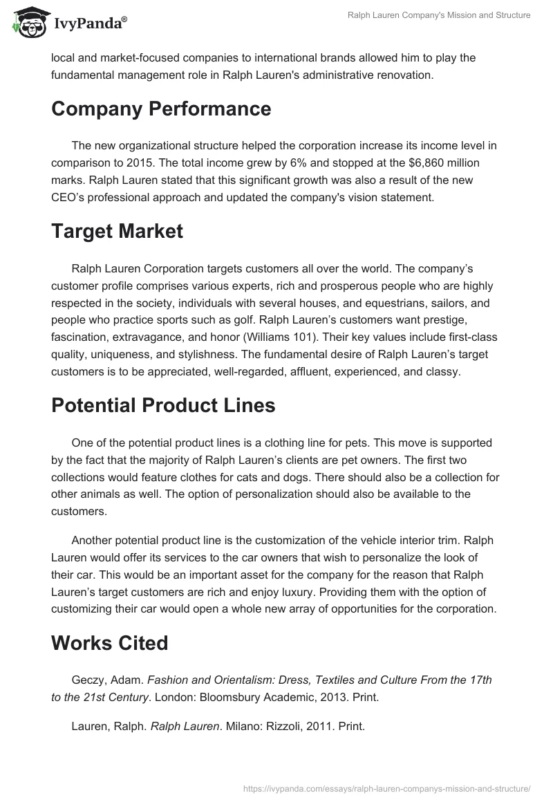 Ralph Lauren Company's Mission and Structure. Page 3