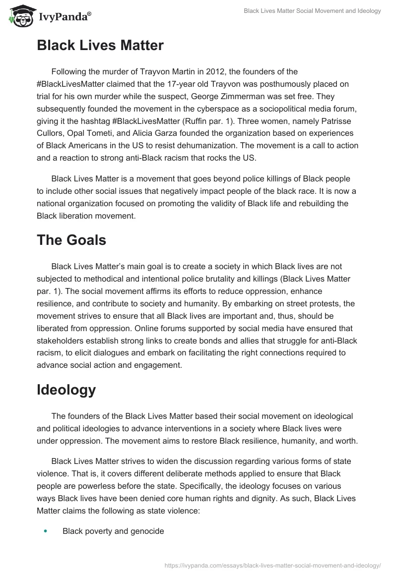 Black Lives Matter Social Movement and Ideology. Page 2