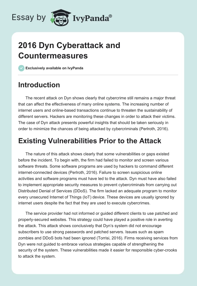 2016 Dyn Cyberattack and Countermeasures. Page 1