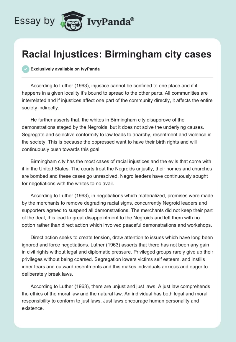 Racial Injustices: Birmingham city cases. Page 1