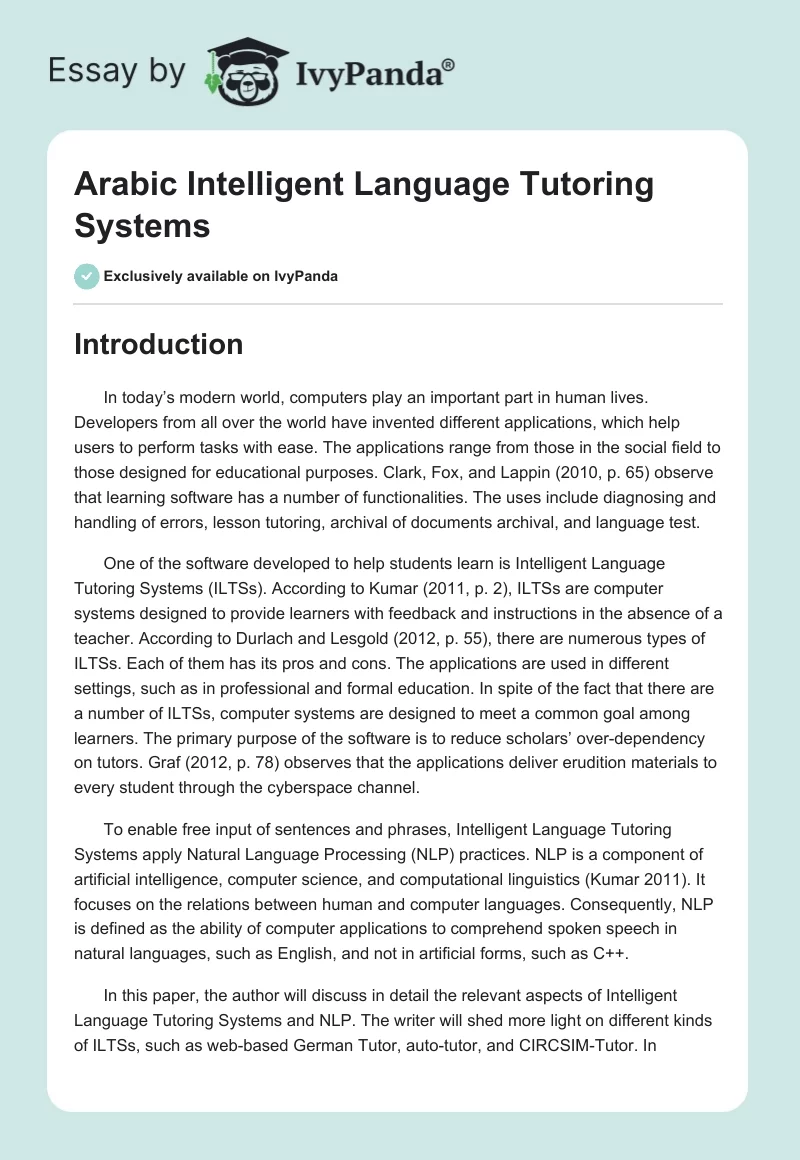 Arabic Intelligent Language Tutoring Systems. Page 1