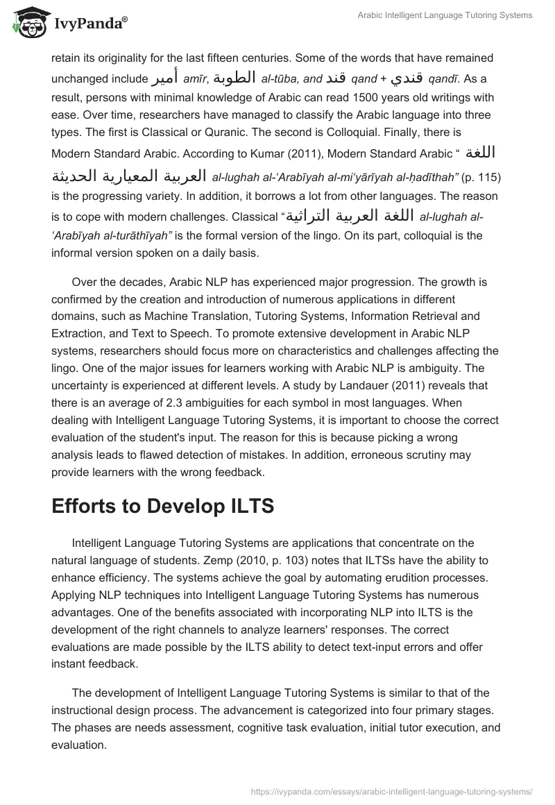 Arabic Intelligent Language Tutoring Systems. Page 5