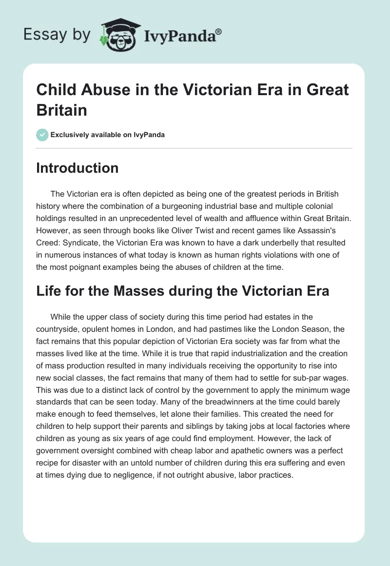 Child Abuse in the Victorian Era in Great Britain. Page 1
