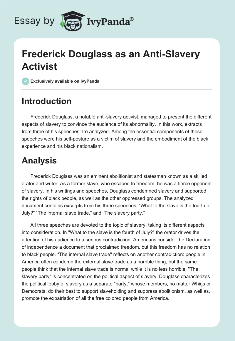 Frederick Douglass as an Anti-Slavery Activist. Page 1