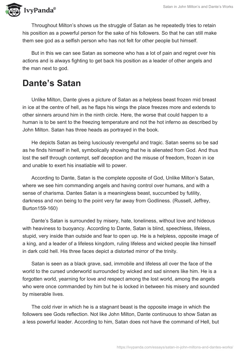 Satan in John Milton’s and Dante’s Works. Page 2