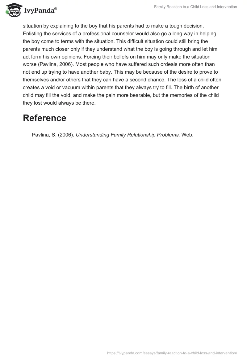 Family Reaction to a Child Loss and Intervention. Page 2