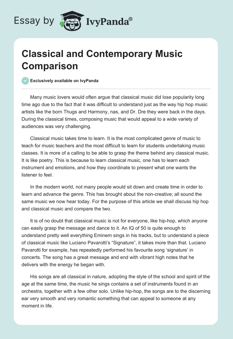 Classical and Contemporary Music Comparison. Page 1