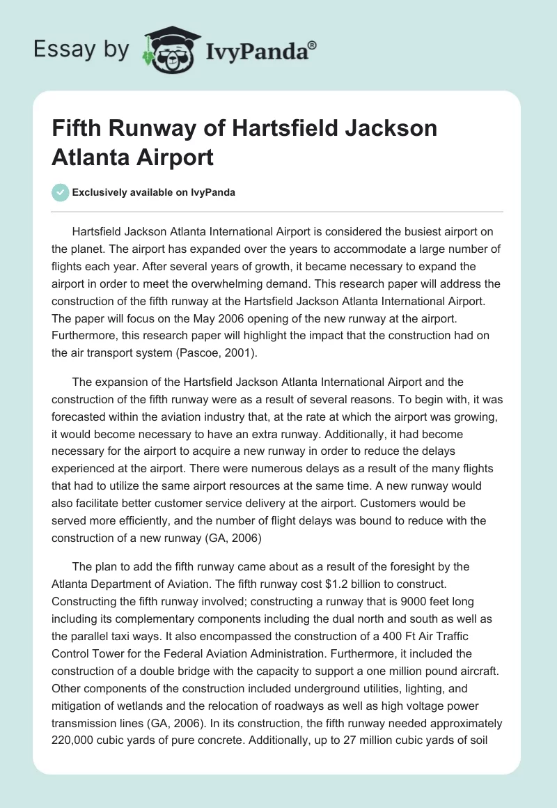 Fifth Runway of Hartsfield Jackson Atlanta Airport. Page 1