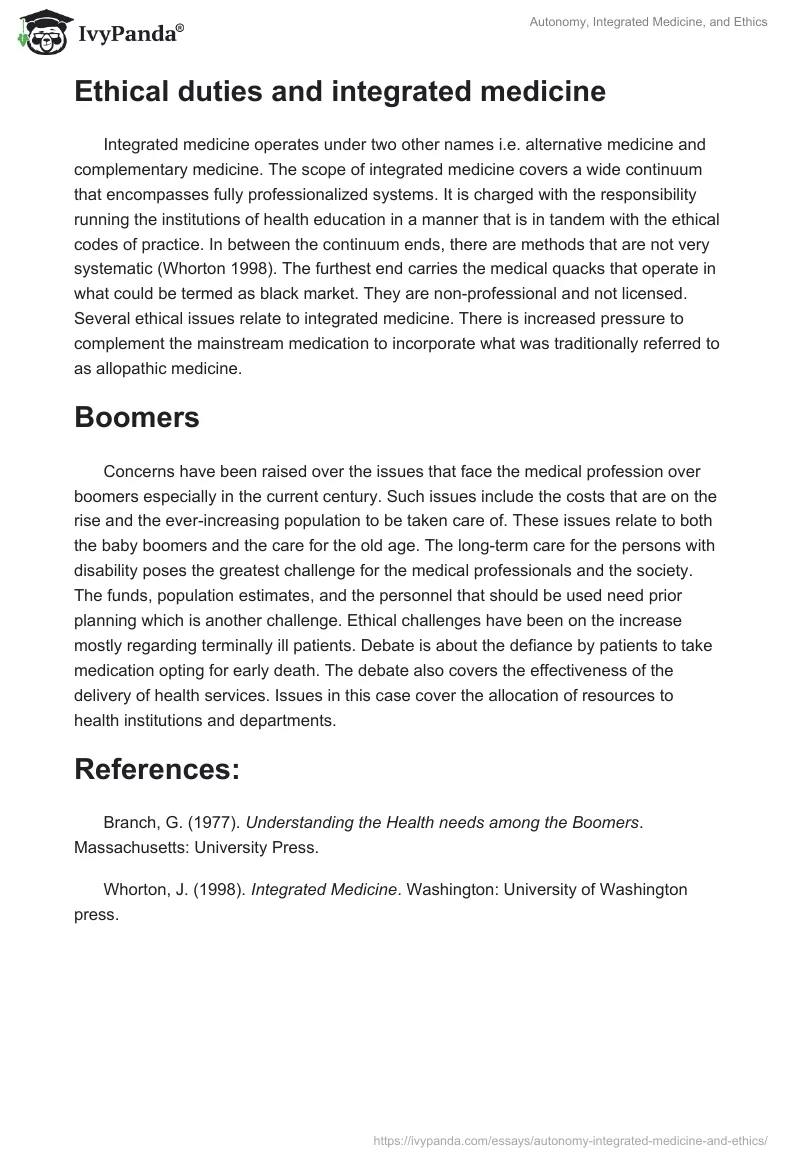 Autonomy, Integrated Medicine, and Ethics. Page 2