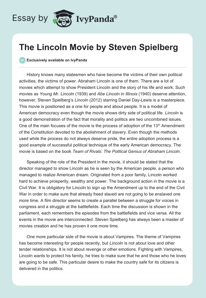 The "Lincoln" Movie by Steven Spielberg. Page 1