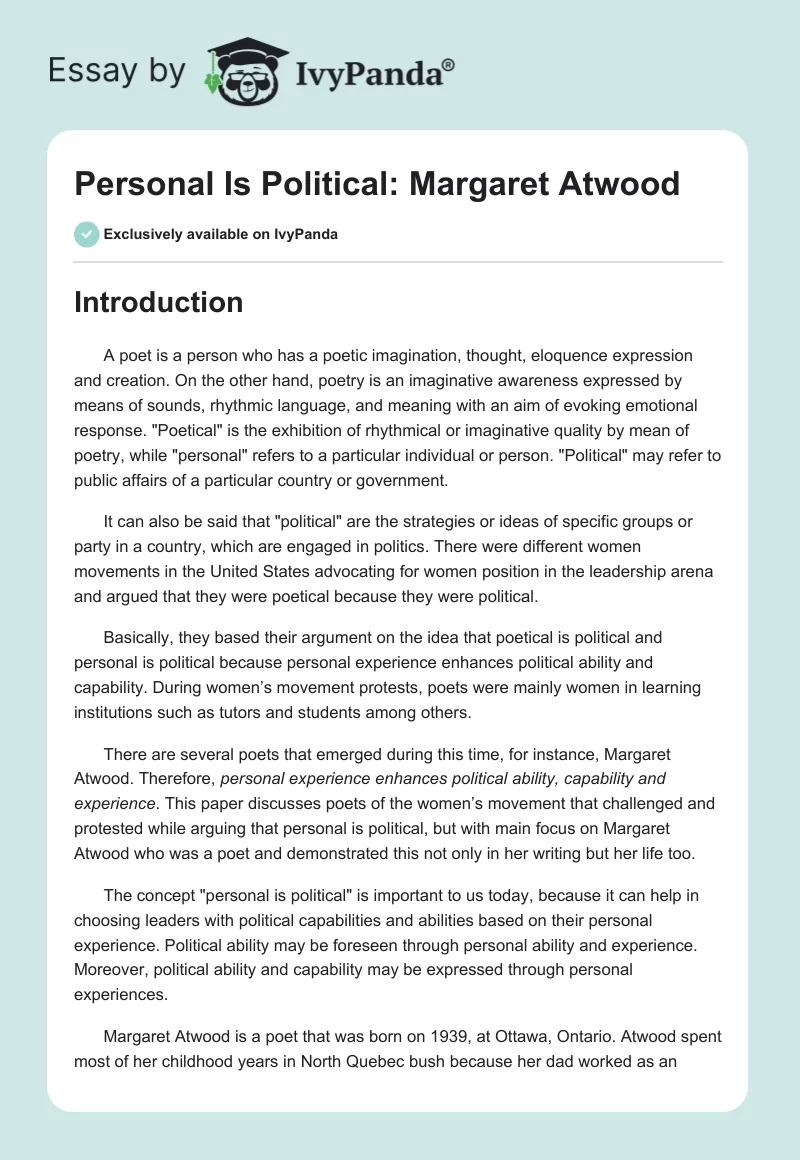 Personal Is Political: Margaret Atwood. Page 1